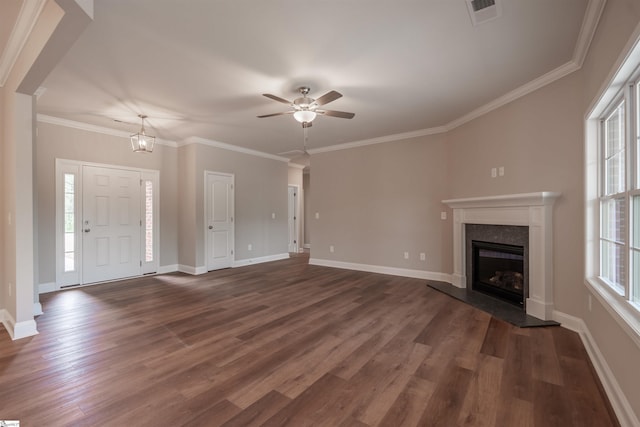 241 Carriage Gate Dr, Wellford, SC 29385 - unfurnished living room featuring a ceiling fan, dark wood-style floors, and visible vents