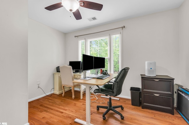 4 Barley Mill Dr, Greer, SC 29651 - home office with visible vents, light wood finished floors, ceiling fan, and baseboards