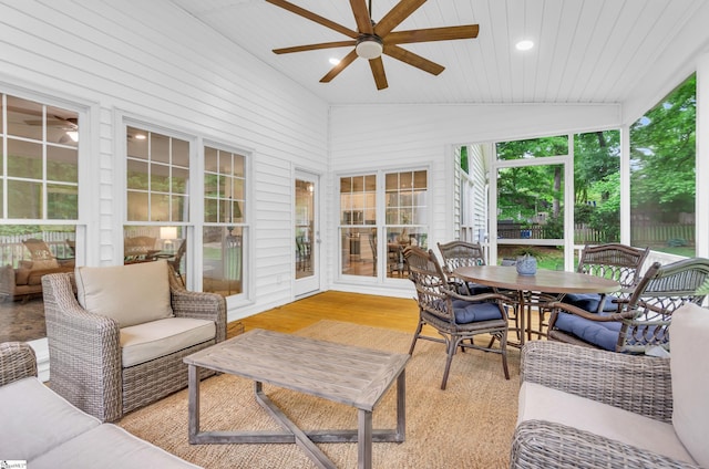 4 Barley Mill Dr, Greer, SC 29651 - sunroom / solarium featuring ceiling fan, outdoor lounge area, and outdoor dining space