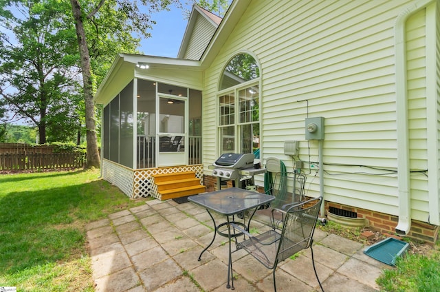 4 Barley Mill Dr, Greer, SC 29651 - view of patio / terrace featuring a sunroom, fence, and a grill