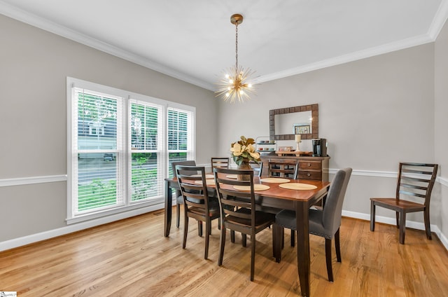 4 Barley Mill Dr, Greer, SC 29651 - dining room featuring crown molding, baseboards, light wood-style floors, and a chandelier