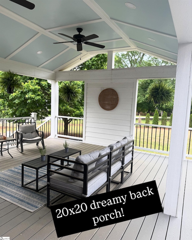 wooden terrace with ceiling fan