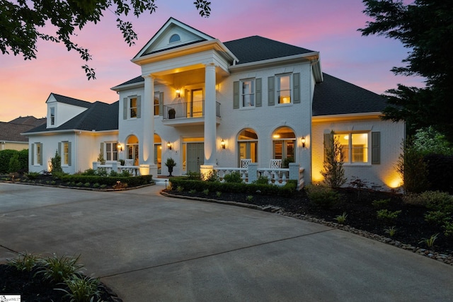 312 Stonebrook Farm Way, Greenville, SC 29615 - greek revival inspired property featuring covered porch, a balcony, and roof with shingles