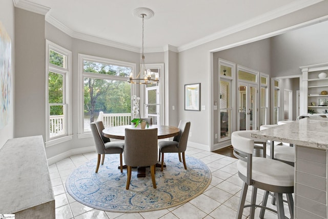 312 Stonebrook Farm Way, Greenville, SC 29615 - dining area with crown molding, an inviting chandelier, a wealth of natural light, and light tile patterned floors