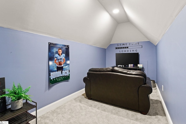 312 Stonebrook Farm Way, Greenville, SC 29615 - home theater room with baseboards, carpet, and lofted ceiling