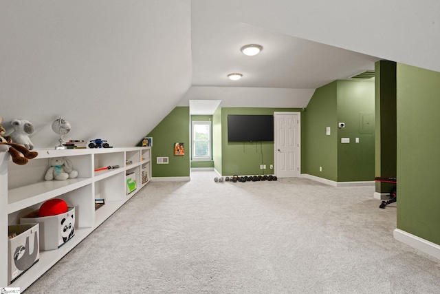 312 Stonebrook Farm Way, Greenville, SC 29615 - rec room with carpet flooring, baseboards, visible vents, and lofted ceiling