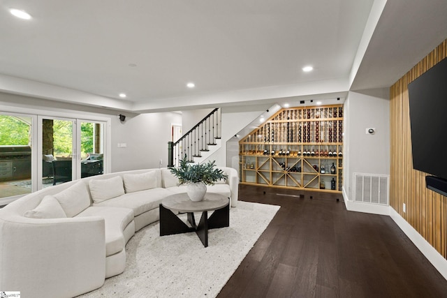 312 Stonebrook Farm Way, Greenville, SC 29615 - living room featuring stairway, recessed lighting, wood finished floors, and visible vents