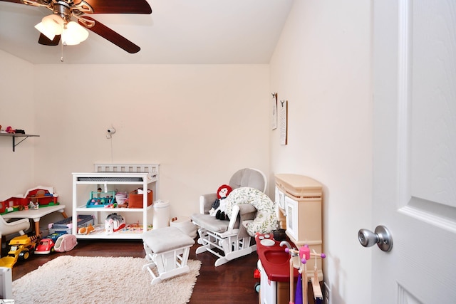 game room featuring ceiling fan and wood finished floors