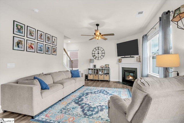 75 Oak Edge Ln, Greer, SC 29651 - living room with a fireplace with flush hearth, plenty of natural light, and wood finished floors