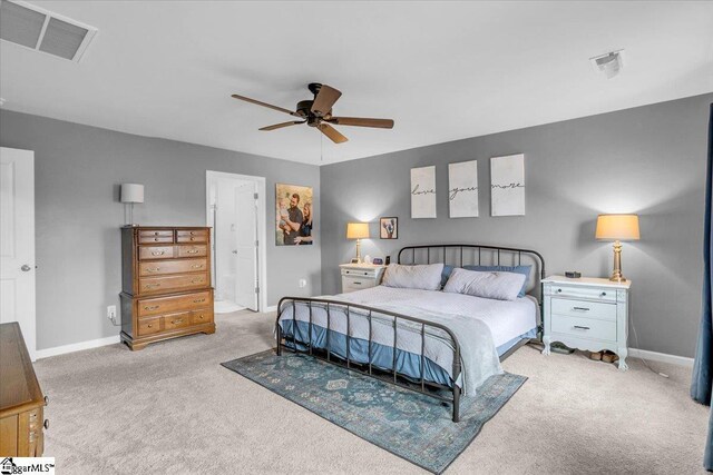 75 Oak Edge Ln, Greer, SC 29651 - bedroom featuring baseboards, a ceiling fan, light colored carpet, and visible vents