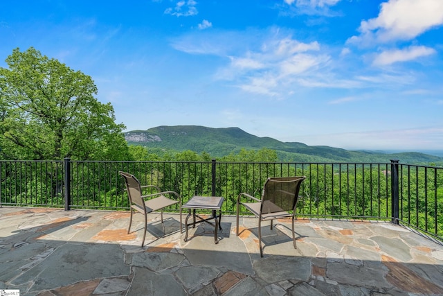 view of patio featuring a mountain view