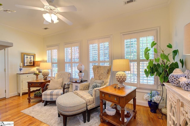 132 Hartsfield Dr, Easley, SC 29642 - sitting room with plenty of natural light, ornamental molding, a ceiling fan, and visible vents
