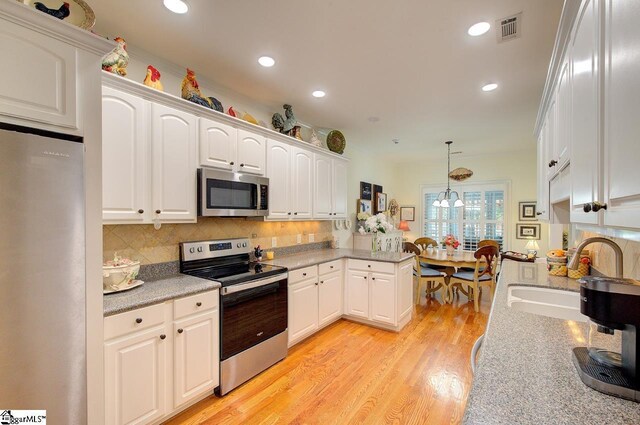 132 Hartsfield Dr, Easley, SC 29642 - kitchen featuring a sink, stainless steel appliances, white cabinetry, a peninsula, and visible vents