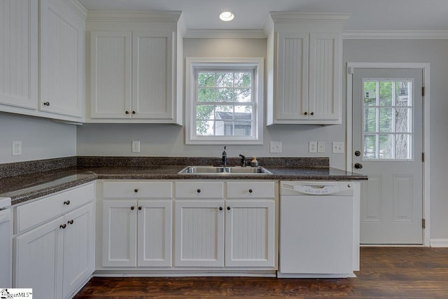 101 Merganser Ct, Liberty, SC 29657 - kitchen with a sink, ornamental molding, white cabinetry, and dishwasher
