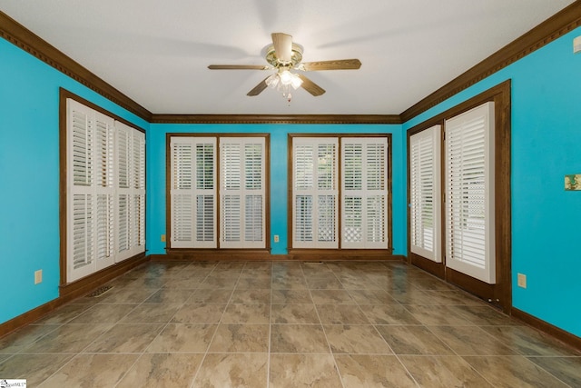 5 Bellfort Ct, Taylors, SC 29687 - spare room with crown molding, baseboards, ceiling fan, and tile patterned flooring