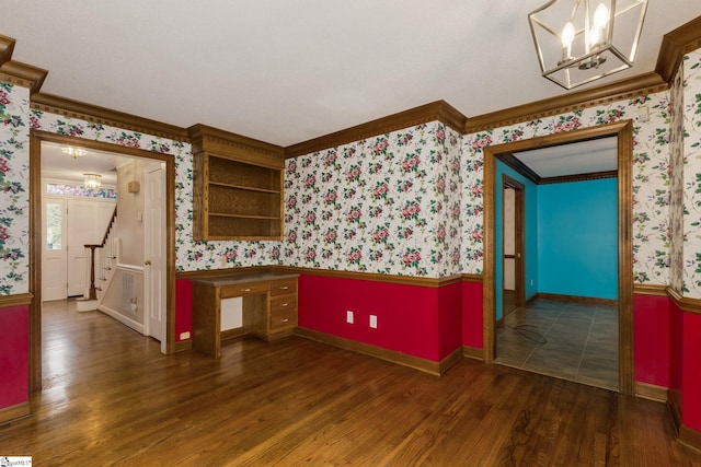 5 Bellfort Ct, Taylors, SC 29687 - interior space with an inviting chandelier, baseboards, wallpapered walls, wood finished floors, and ornamental molding