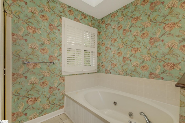 5 Bellfort Ct, Taylors, SC 29687 - bathroom with a jetted tub, baseboards, wallpapered walls, and tile patterned floors