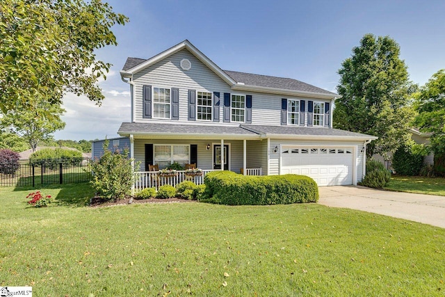 106 Hickory Valley Way, Taylors, SC 29687 - traditional-style home featuring covered porch, an attached garage, fence, and a front yard