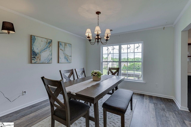 106 Hickory Valley Way, Taylors, SC 29687 - dining room featuring dark wood-style flooring, baseboards, a notable chandelier, and ornamental molding