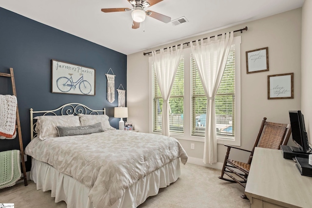 324 Runion Lake Ct, Taylors, SC 29687 - bedroom with ceiling fan, visible vents, and light carpet