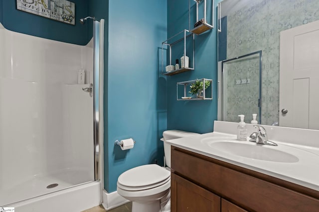 324 Runion Lake Ct, Taylors, SC 29687 - bathroom featuring vanity, tile patterned flooring, toilet, baseboards, and a stall shower