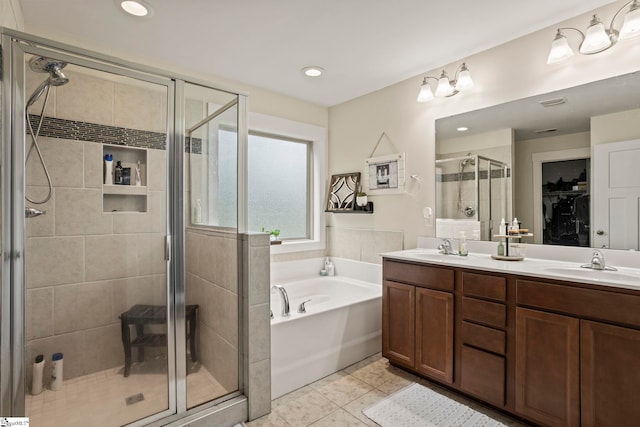 324 Runion Lake Ct, Taylors, SC 29687 - full bath with a sink, tile patterned floors, a stall shower, double vanity, and a bath