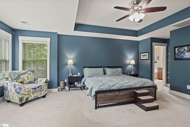 324 Runion Lake Ct, Taylors, SC 29687 - bedroom featuring ensuite bathroom, visible vents, ceiling fan, carpet flooring, and baseboards