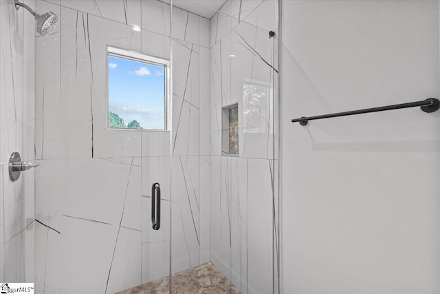 bathroom featuring a shower stall