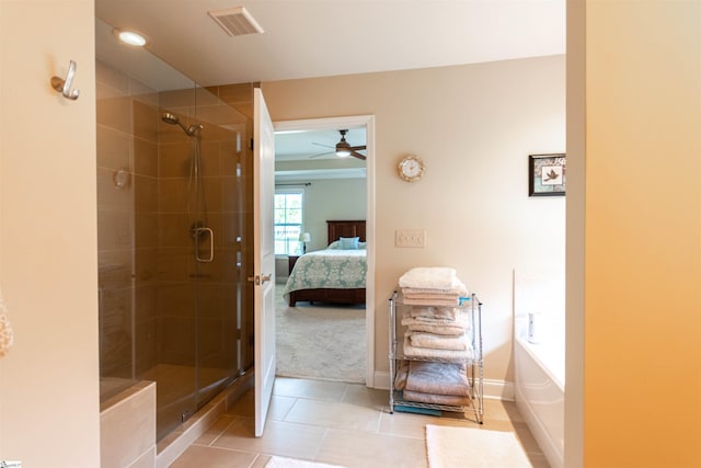 ensuite bathroom with a shower stall, ensuite bathroom, tile patterned floors, and visible vents