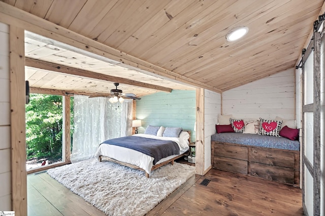 261 Joann Cir, Fair Play, SC 29643 - bedroom featuring wood ceiling, wood walls, and hardwood / wood-style floors