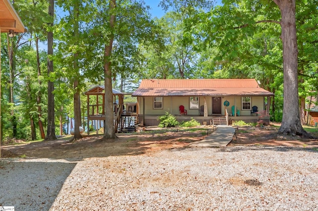 261 Joann Cir, Fair Play, SC 29643 - ranch-style house featuring covered porch and metal roof