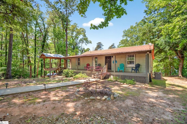 261 Joann Cir, Fair Play, SC 29643 - ranch-style house with metal roof, cooling unit, a gazebo, and covered porch
