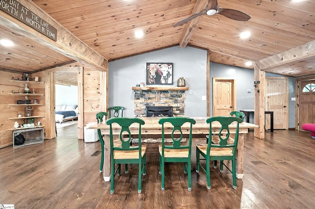 261 Joann Cir, Fair Play, SC 29643 - dining area with ceiling fan, wood ceiling, and hardwood / wood-style floors
