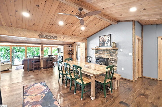 261 Joann Cir, Fair Play, SC 29643 - dining area with recessed lighting, hardwood / wood-style floors, and vaulted ceiling with beams