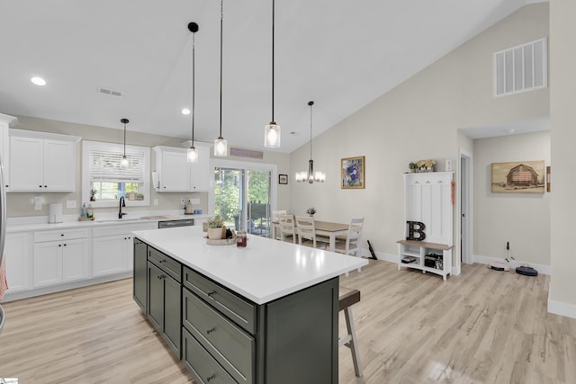 555 Canewood Ln, Campobello, SC 29322 - kitchen with a sink, visible vents, light wood finished floors, light countertops, and white cabinets