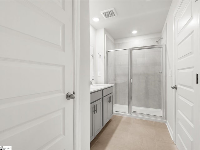 126 Arrow Ct, Greer, SC 29651 - bathroom with vanity, a shower stall, recessed lighting, and tile patterned flooring