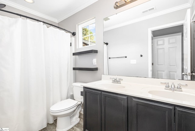 301 Glenlea Ln, Greenville, SC 29617 - full bathroom featuring a sink, crown molding, toilet, and double vanity