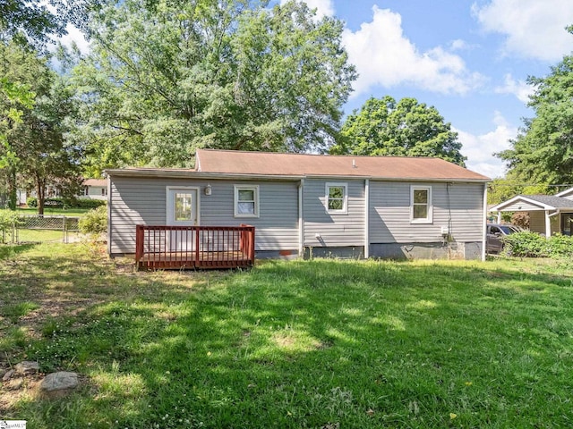 797 Jackson St, Spartanburg, SC 29303 - back of house featuring a yard, crawl space, fence, and a wooden deck