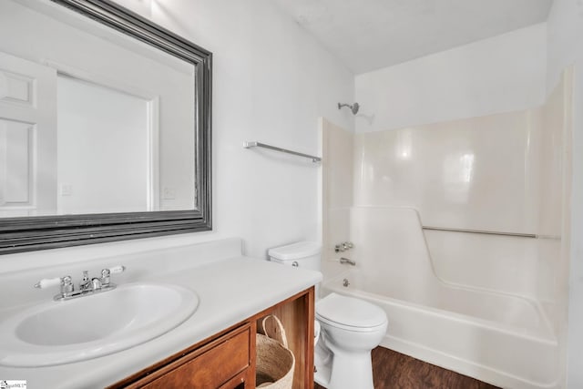5 Huntley Castle Ct, Taylors, SC 29687 - bathroom featuring vanity, toilet, bathing tub / shower combination, and wood finished floors