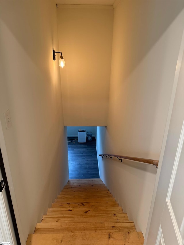 stairway with wood finished floors