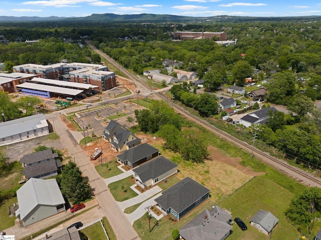 drone / aerial view with a mountain view