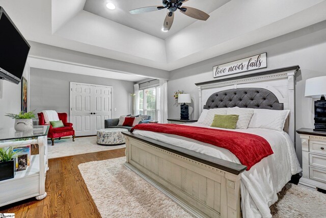 6 Shallow Creek Ct, Fountain Inn, SC 29644 - bedroom with a raised ceiling, ceiling fan, and wood finished floors