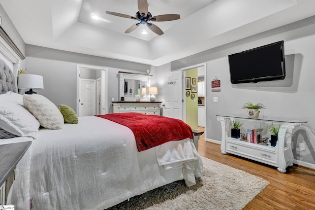 6 Shallow Creek Ct, Fountain Inn, SC 29644 - bedroom with a tray ceiling, light wood-style flooring, baseboards, and recessed lighting