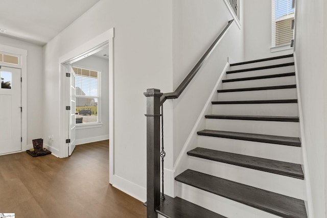 481 Fenwick Dr, Woodruff, SC 29388 - staircase with baseboards and wood finished floors