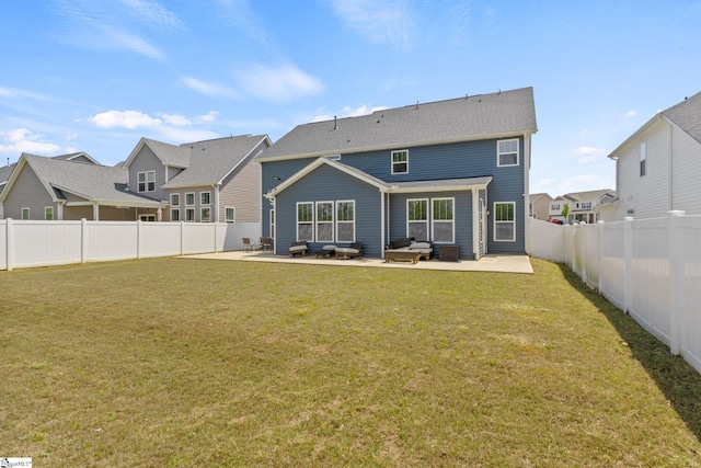 481 Fenwick Dr, Woodruff, SC 29388 - back of house with a lawn, a patio area, a residential view, and a fenced backyard