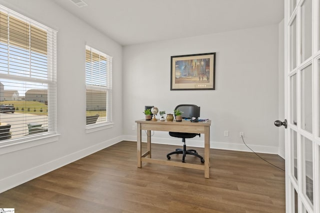 481 Fenwick Dr, Woodruff, SC 29388 - office area with wood finished floors, french doors, and baseboards