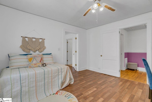 14 N Haven Dr, Greenville, SC 29617 - bedroom featuring baseboards, ceiling fan, attic access, and wood finished floors