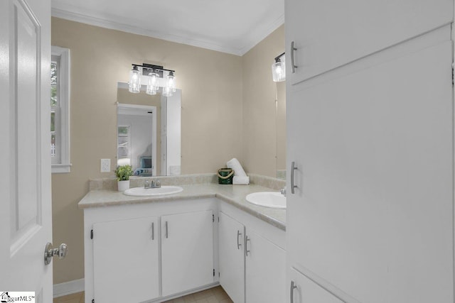 14 N Haven Dr, Greenville, SC 29617 - bathroom featuring crown molding, double vanity, and a sink