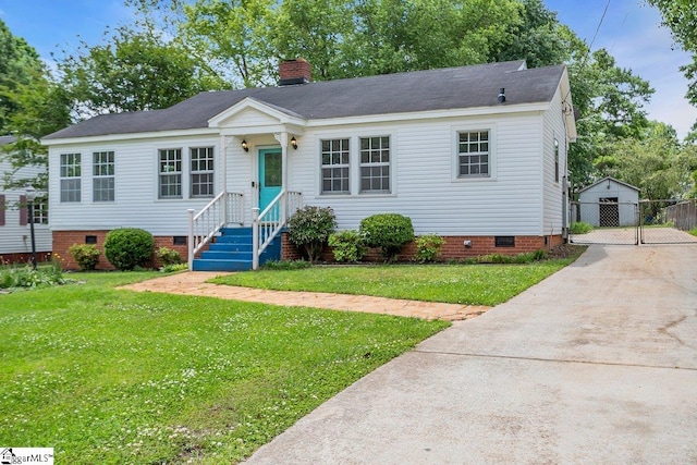 14 N Haven Dr, Greenville, SC 29617 - view of front of home featuring a front lawn, crawl space, a chimney, and driveway