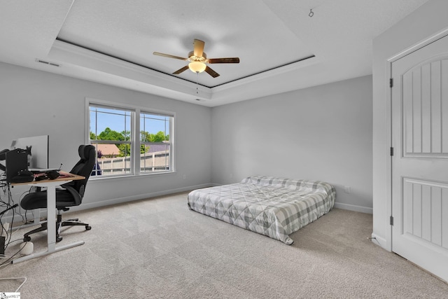 301 Highland Springs Loop, Inman, SC 29349 - carpeted bedroom featuring a raised ceiling, an office area, baseboards, and ceiling fan